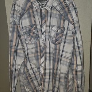 BKE Blue and Tan Plaid Casual Button Down Shirt